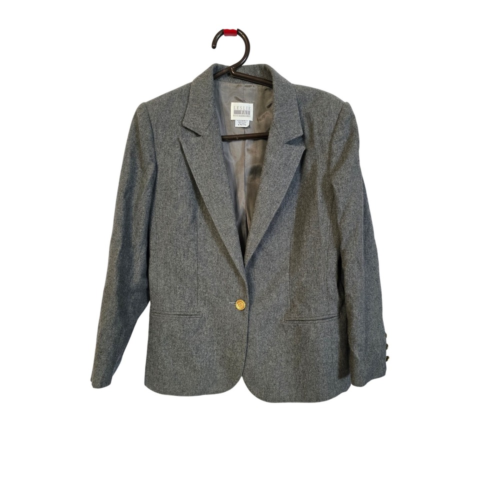 Leslie Fay Petite‎ Haberdashery Gray Wool Blend Single Button Blazer Jacket 6P